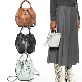 【TOD’S】TODS Apa 小牛皮斜背包-3色可選(T字吊飾 水桶包 黑色 棕色 淺灰)(義大利手工皮革)