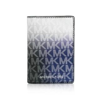 【Michael Kors】COOPER 經典緹花LOGO皮革對開證件夾 名片夾(漸層藍黑)
