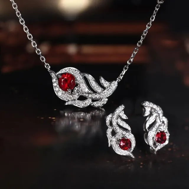 【海斯珠寶】小羽毛系列 18K金 0.25-0.29ct 鴿血紅寶石 天然鑽石 項鍊 宮廷羽紋鑲嵌工藝 送禮禮盒包裝