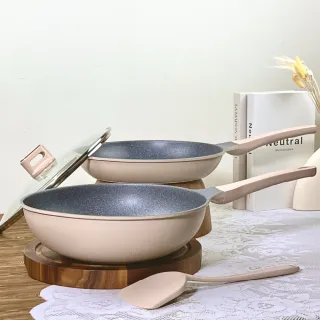 【CHEF 掌廚】韓國製輕量鑄造IH不沾深炒雙鍋組30CM(附玻璃蓋/不挑爐具)