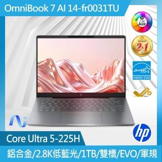 【HP 惠普】14吋Ultra 5-225H高效能軍規級筆電(OmniBook 7 AI 14-fr0031TU/16G/1TB SSD/Win11/職人灰)