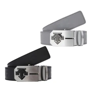 【DESCENTE】GOLF 迪桑特 男士 M號 高爾夫球標 半自動扣腰帶(黑色/灰色)