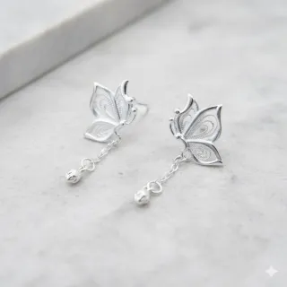 【海洋盒子】優雅蝴蝶流蘇S999純銀耳環(垂墜耳環.聖誕禮物)