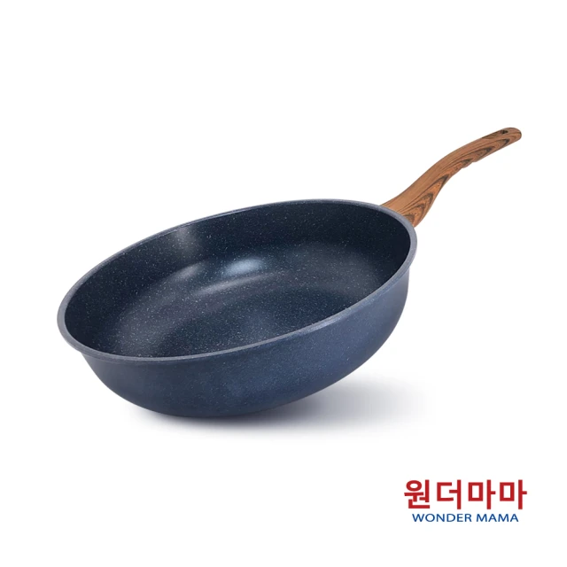 【WONDER MAMA】韓國製藍寶石原礦木紋輕量不沾深炒鍋32cm