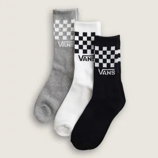 【VANS 官方旗艦】Classic Check Crew 黑色/白色/灰色棋盤格長襪3入組