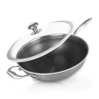 【MASIONS 美心】維多利亞皇家316不鏽鋼雙層蜂巢雪花鍋不沾炒鍋32cm(台灣製/不挑爐具)