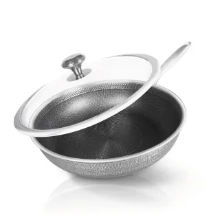 【MASIONS 美心】維多利亞皇家316不鏽鋼雙層蜂巢雪花鍋不沾平底鍋32cm(台灣製/不挑爐具)