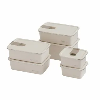 【MASIONS 美心】超大容量可微波不鏽鋼微真空保鮮盒6件組-象牙白(一鍵開闔/上蓋可微波)