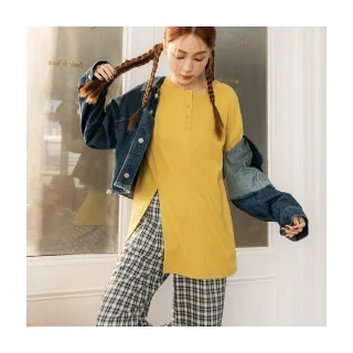 【OB 嚴選】玩轉百tee保暖磨毛半開襟高開衩長版T 《AB18030》