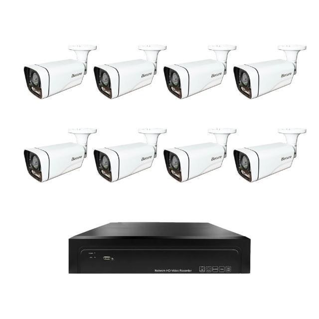 【iSecure】八路智慧雙光變焦DIY監視器基本款:一部八路 4K 監控主機+八部3MP 變焦子彈型攝影機(PoE)
