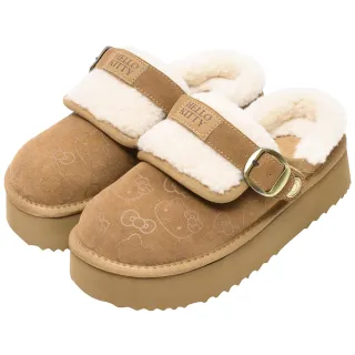 【Ann’S】HELLO KITTY 聯名 保暖絨毛 可兩穿2way防潑水鍍膜麂皮真皮厚底穆勒雪靴3.5cm版型偏小(棕)