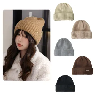 【MOINI】金屬標保暖針織毛帽 加厚馬海毛 寬鬆百搭 秋冬男女款
