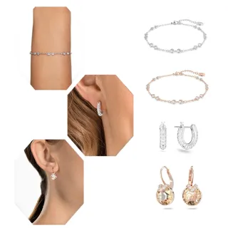 【SWAROVSKI 施華洛世奇】Remix/Bella V/Dextera 手鏈/耳環 圓形 鍍玫瑰金色/鍍白金色(4款任選_情人節禮物)