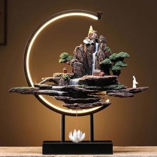 行雲流水山水燈圈擺件 33.5×11×37cm 新中式禪意 LED 燈飾