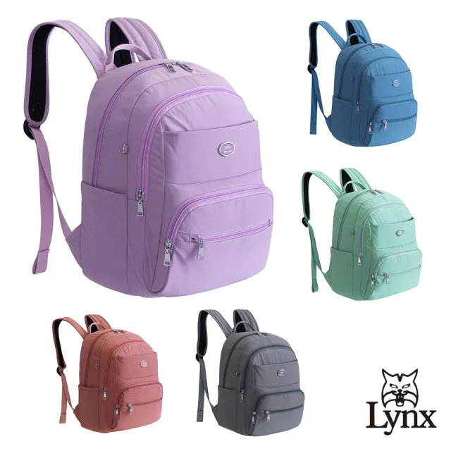 【Lynx】美國山貓防潑水尼龍布包 中型多功能背後包 多色可選(淺紫/淺藍/淺綠/淡紅/深灰)