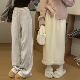 【AS 梨卡】女裝 冬季加絨保暖下身 5款可選 寬褲 長裙 直筒褲 百搭休閒款（多色可選）(長褲 長裙)