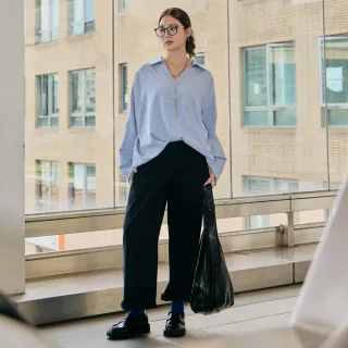 【M：MINb】就愛修修腿立體剪裁彎刀褲(深藍/中大尺碼女裝/大尺碼女裝/下著/大尺碼褲子/錐形褲/繭形褲)