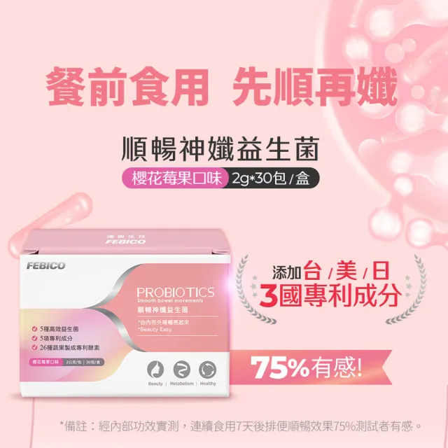 【遠東生技】順暢神孅益生菌 櫻花莓果風味 順暢X3入組(30包/盒)