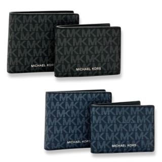 【Michael Kors】MK 男生 短夾 滿版LOGO 1+1可拆式多卡收納 皮夾(36U9LCRF6B)