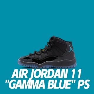 【NIKE 耐吉】運動鞋 Air Jordan 11 Gamma Blue PS 經典回歸 黑藍 中童 378039-047