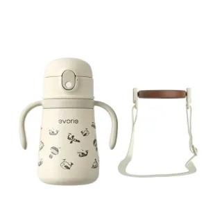【Evorie】兒童吸管保溫杯 350ml(SUS316不鏽鋼 可拆卸手柄與背帶隨意切換)