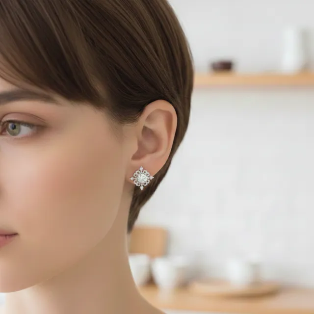 【Luster】38女王!培育鑽石 30分 D/VS 鏤空 純銀 鑽石耳環-任選(培育鑽石X2總重0.60克拉)