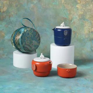 【LohasPottery 陸寶】太平有象旅行茶具組-寶石藍/吉祥橙(故宮精品特別聯名 東方藝術 文創好禮)