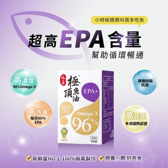 【娘家】Omega-3 96% 極頂魚油2盒組(30粒/盒.高濃度EPA1140)