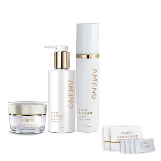 【AMIINO 安美諾】美白修護霜30ml+煥采保濕露120ml+煥采洗卸蜜150ml(基礎保養三件組)