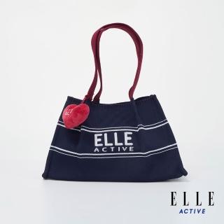 【ELLE ACTIVE】法式運動風針織肩背手提包-深藍色(EA25A1FB401#39)