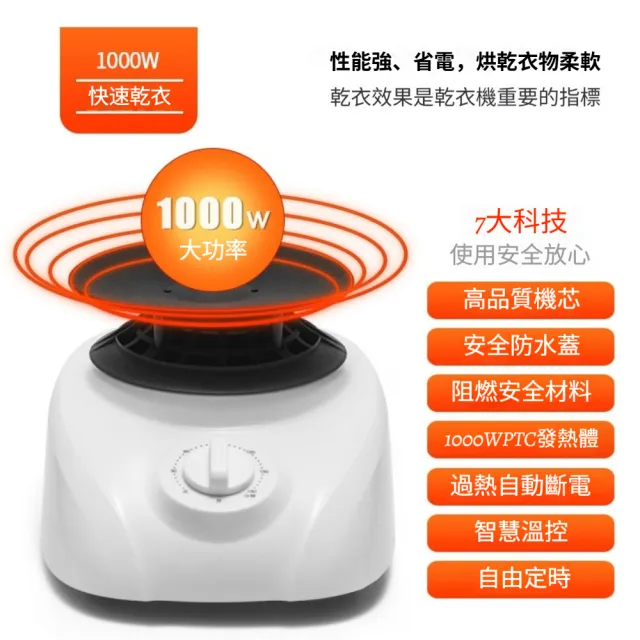 1000W雙層大容量家用烘衣機(家庭衣物幹衣機/暖風機/乾衣機/強勁風力/低音運作)