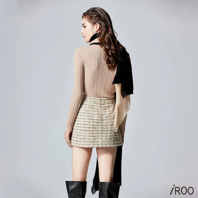 【iROO】流沙色質感花紗短裙