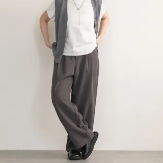 【M：MINb】高腰打褶顯瘦直筒西裝褲(深灰/中大尺碼女裝/西裝褲/下著/大尺碼女裝/上班穿搭女)