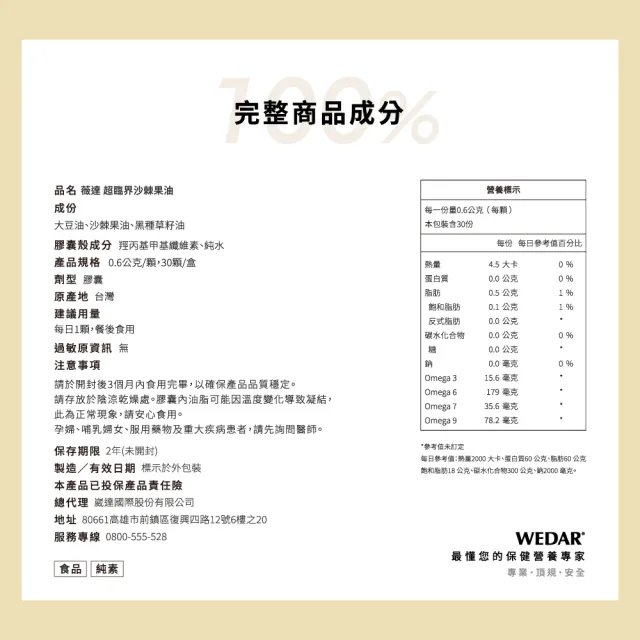 【Wedar 薇達】超臨界沙棘果油 6盒組(30顆/盒.素食魚油.omega.沙棘果.黑種草籽.循環保健.純素)