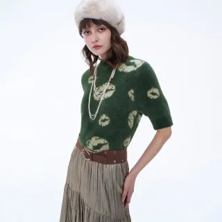 【MOMA】惹火唇印金蔥狐狸毛泡泡袖上衣(兩色)