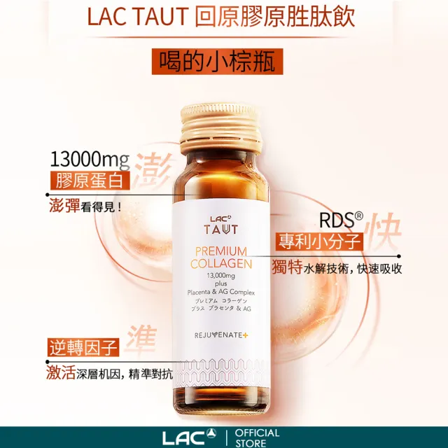 【LAC 利維喜】回原馬胎盤膠原飲50ml-香橙口味x5盒組(共40瓶/胎盤素/Q10/膠原飲/小棕瓶.水光QQ)