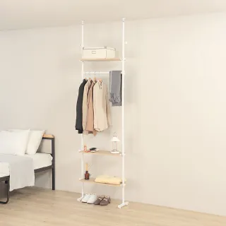 【URBAN LiFE 悠本生活】頂天立地玄關層板衣架三層板一桿(玄關置物架懸掛衣架免鑽孔落地架屏風架開放架)
