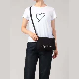 【agnes b.】Voyage 帆布 logo 拉鍊斜背包 黑