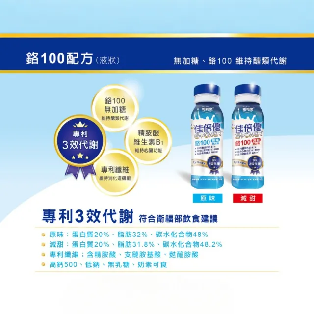 【維維樂】佳倍優 鉻100配方 原味無糖/減甜無糖 237mlx24瓶/箱 口味任選(專利三效代謝)