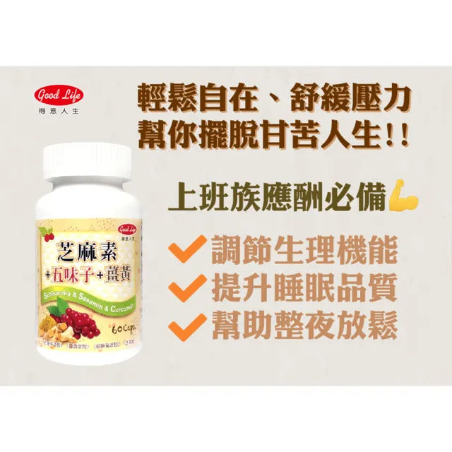 【得意人生】五味子+薑黃+芝麻素膠囊 二入組(共120粒 沈永慶藥師推薦 朝鮮薊 芝麻素 b群)