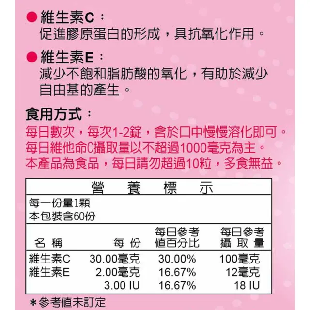 【得意人生】青春美妍 維他命C+E口含錠 四入組(共240錠 沈永慶藥師推薦 維他命c 玫瑰果 維他命e 藍莓)