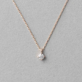 【ete】K18 經典單鑽爪鑲鑽石項鍊-0.06ct(玫瑰金色)
