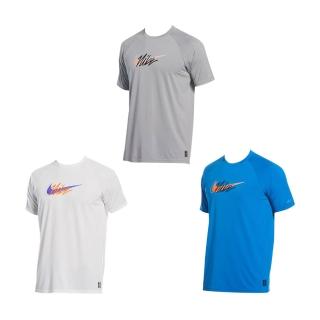 【NIKE 耐吉】成人男性短袖防曬衣 SCRIPT LOGO 079灰/100白/458藍(簡約 時尚 DRI-FIT 吸濕 排汗 速乾 抗UV)