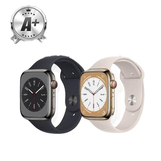 【Apple】不鏽鋼A+級福利品 Apple Watch S8 GPS版 45mm(不鏽鋼金屬錶殼搭配運動型錶帶)