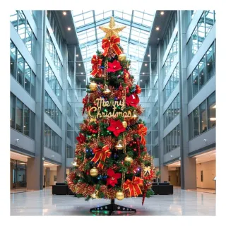 【摩達客】超級幸福 15尺一般型裝飾綠聖誕樹(含紅金色系配件/含100燈LED燈9串/附控制器跳機)