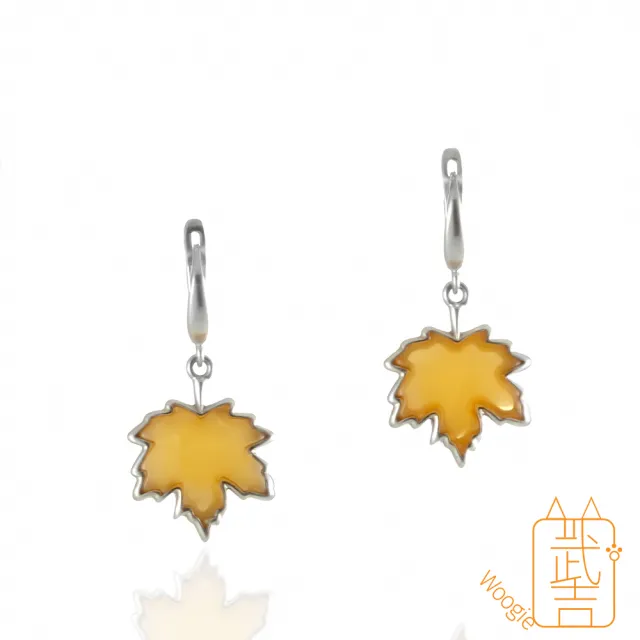 【Woogie武吉珠寶】琥珀蜜蠟設計師精品蜜蠟耳環(楓葉18x18mm)