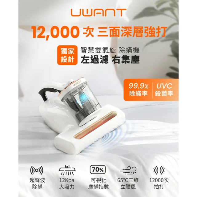 【UWANT】Hyper強勁雙氣旋聲波吸塵除螨機(萬次拍打/99.9%除螨/UV殺菌/吸塵器/原廠公司貨)