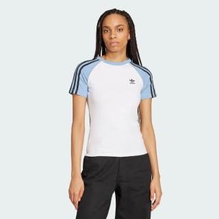 【adidas 愛迪達】愛迪達 3s Slim Tee 女 T恤 運動上衣 休閒短袖 白 水藍 亞版(JV7191)