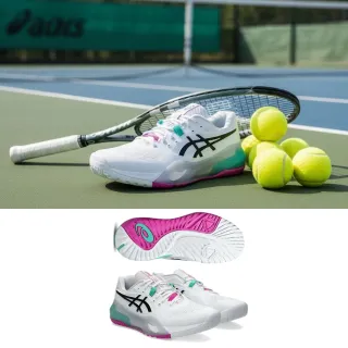 【asics 亞瑟士】GEL-RESOLUTION X 2E 男款 寬楦 網球鞋(1041A487-103 白 極光綠 澳網主題 底線型)