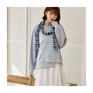 【OB 嚴選】麂皮絨不規則拼接造型大學T 《AB20901》